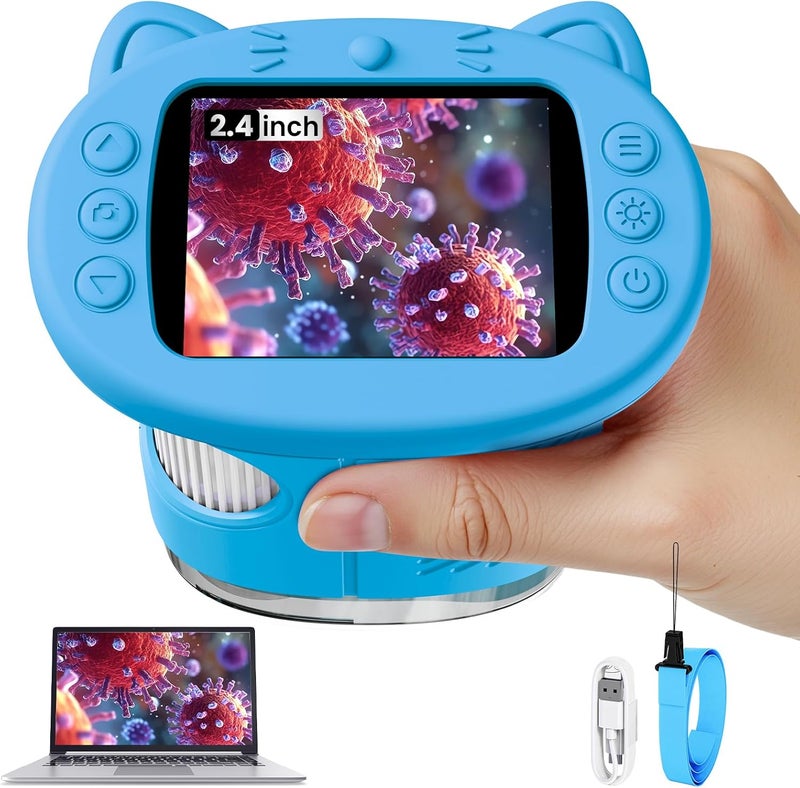 Vorth Microscope for Kids, 2.4 Inch Digital Microscope with 1000X Magnification, Handheld Camera Mini Pocket Magnifying Glass, Educational Christmas Birthday Gifts Toys for Ages 3+, Blue - Image 1